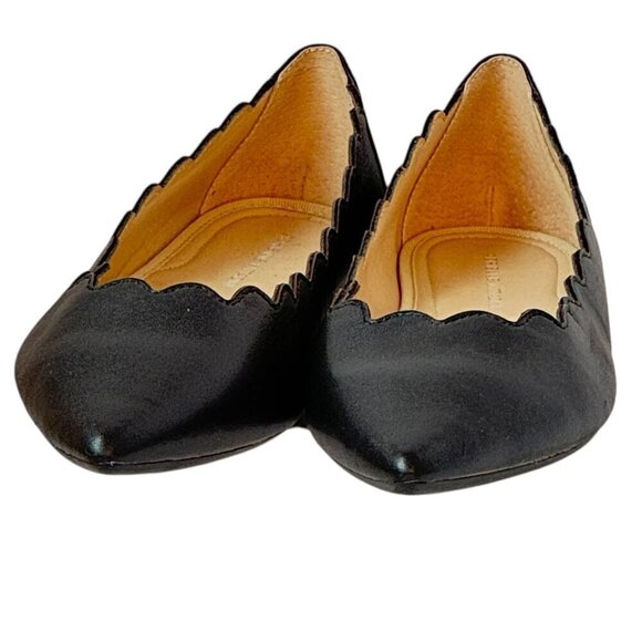 Adrienne Vittadini Fox Ballerina Flat Scalloped Pointed Toe Black Leather Size 9 - Picture 4 of 10